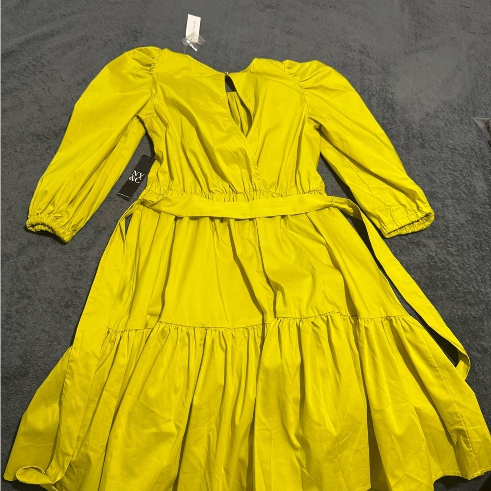 New York & Company Yellow Puff Sleeve Sundress